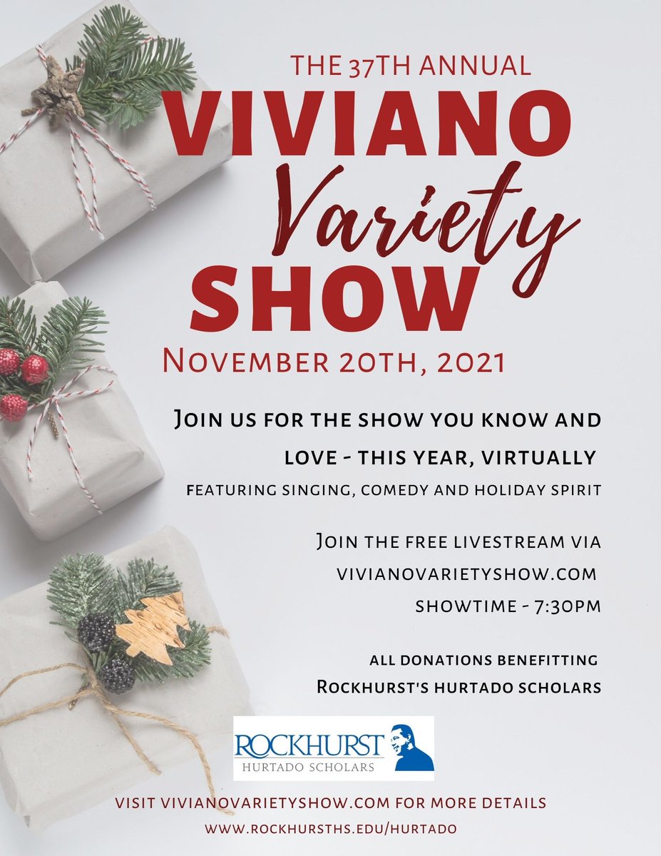 RockhurstHS's tweet photo. Kick off the Christmas season next Saturday, Nov. 20th, by tuning in for the livestream of the 37th Annual Viviano Variety Show! This is a great night of singing and entertainment - and proceeds benefit the Hurtado Scholars Program here at Rockhurst! AMDG
https://t.co/5daOdofUDI https://t.co/RlFeVnD3fI