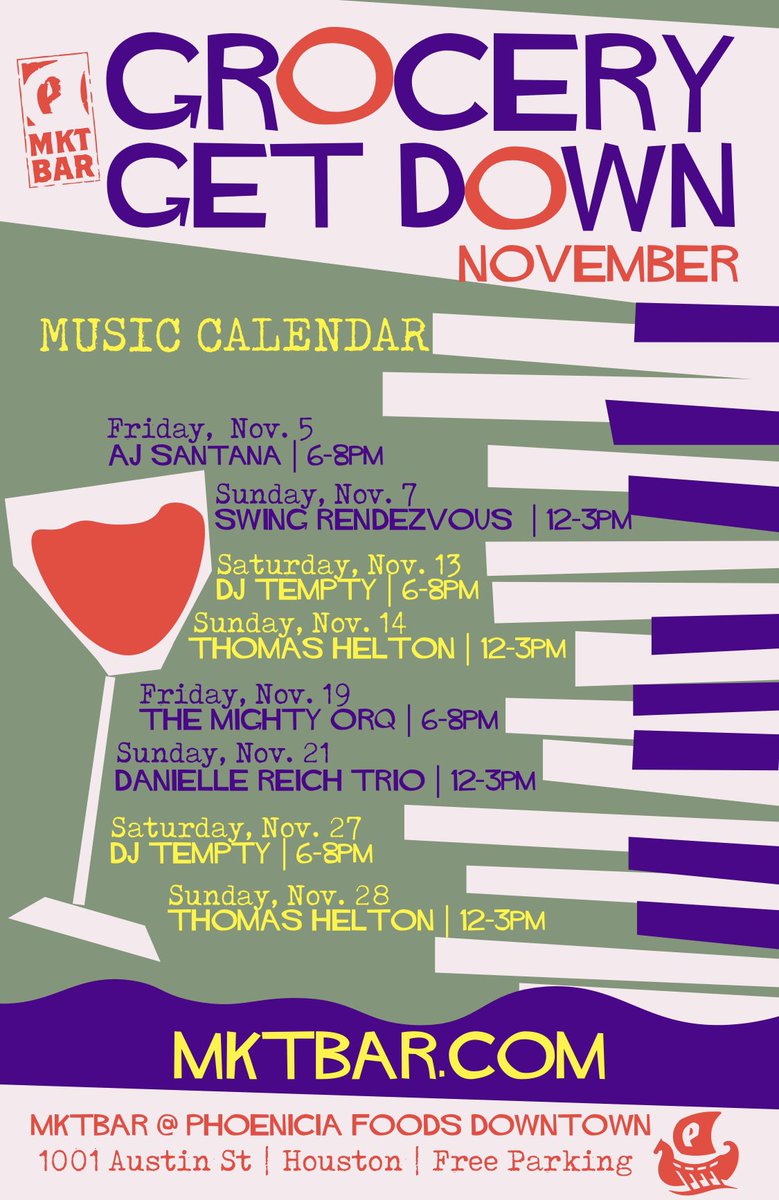 MKTBAR's tweet photo. Check out the exciting local acts we have coming onto the MKT BAR stage in November! Enjoy great music, food &amp; people every week! 
.
.
.
#houstonmusic #livemusic #livemusichouston #houstonmusicians #htxmusic #htxmusicscene https://t.co/BaZpevRRT0