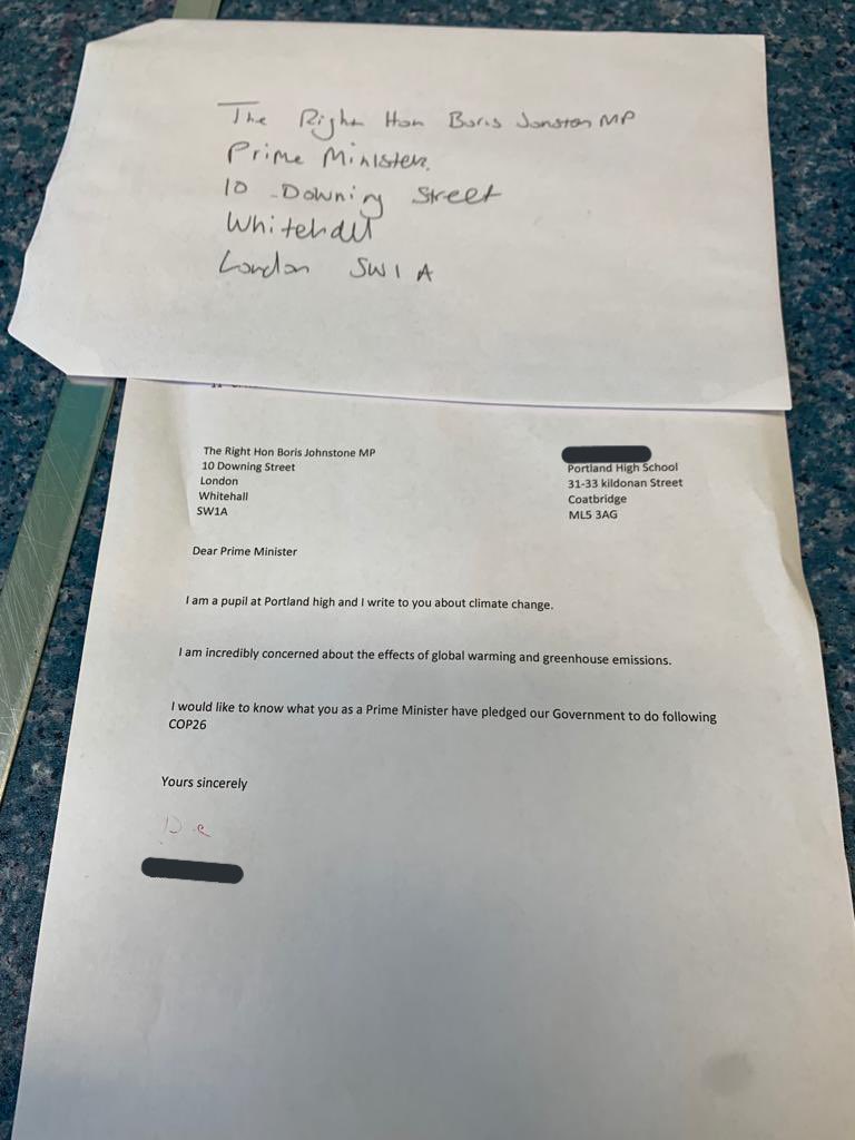 DC used his ICT skills to draft and send a letter to The Prime Minister <a href="/BorisJohnson/">Boris Johnson</a> about COP26 and what the Government has pledged to do 🌎 Great work D! #COP26Glasgow #COP26