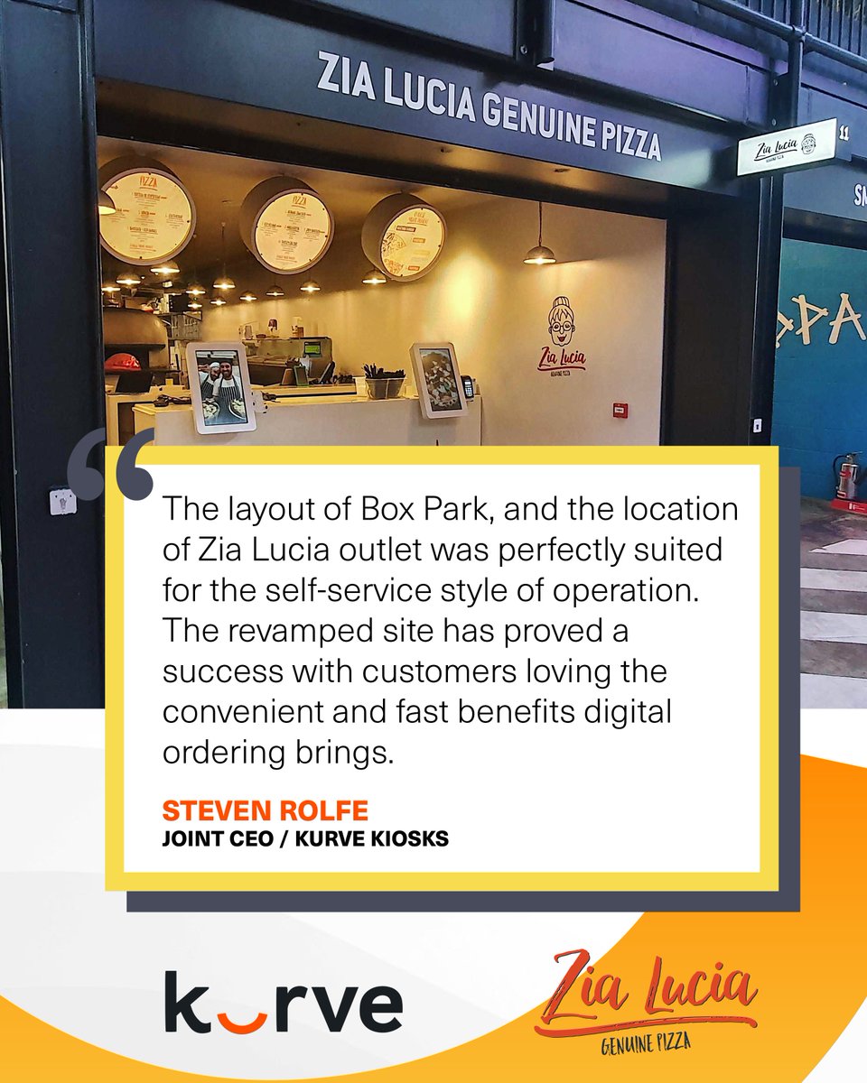 KurveKiosks's tweet photo. This week our #FridayShoutOut🎉 is to @zialuciapizza, a London based independent pizzeria chain🍕

Zia Lucia in @BoxparkWembley, equipped with Kurve #selfservekiosks, allowed staff to focus on creating their exeptional pizzas, while technology looks after the order process. https://t.co/spmbsBdAdB