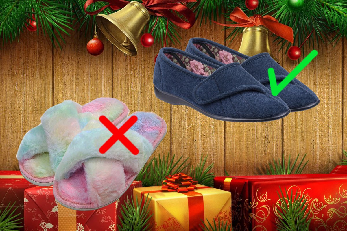 Os yw sliperi yn uchel ar eich rhestr siopa Nadolig eleni, meddyliwch am eu harddull a'u ffitrwydd. Gall sliperi rhydd neu wedi'u ffitio'n wael gynyddu'r risg o gwympo. Esgidiau gyda sodlau isel, llydan neu wadnau sy'n gwrthsefyll slip sydd orau.