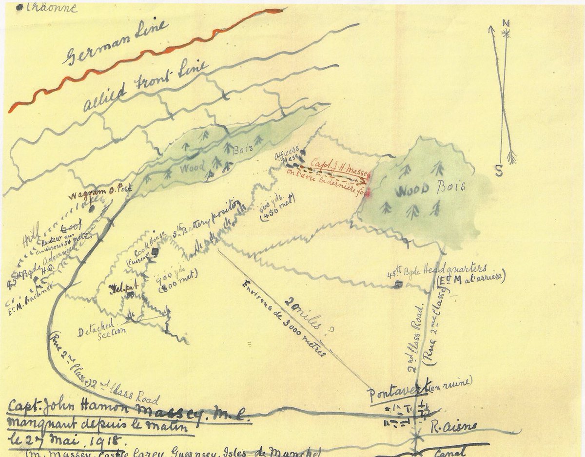 Blanch6144's tweet photo. ‘Missing- the need for closure after the Great War’ 

This map was drawn by Mary Judith Massey. Her son Captain John H Massey MC was killed on 27 May 1918 in the Bois Des Buttes. This map was sent to the French authorities on the Aisne in an effort to locate his body. /1 https://t.co/xrOcEusdpA