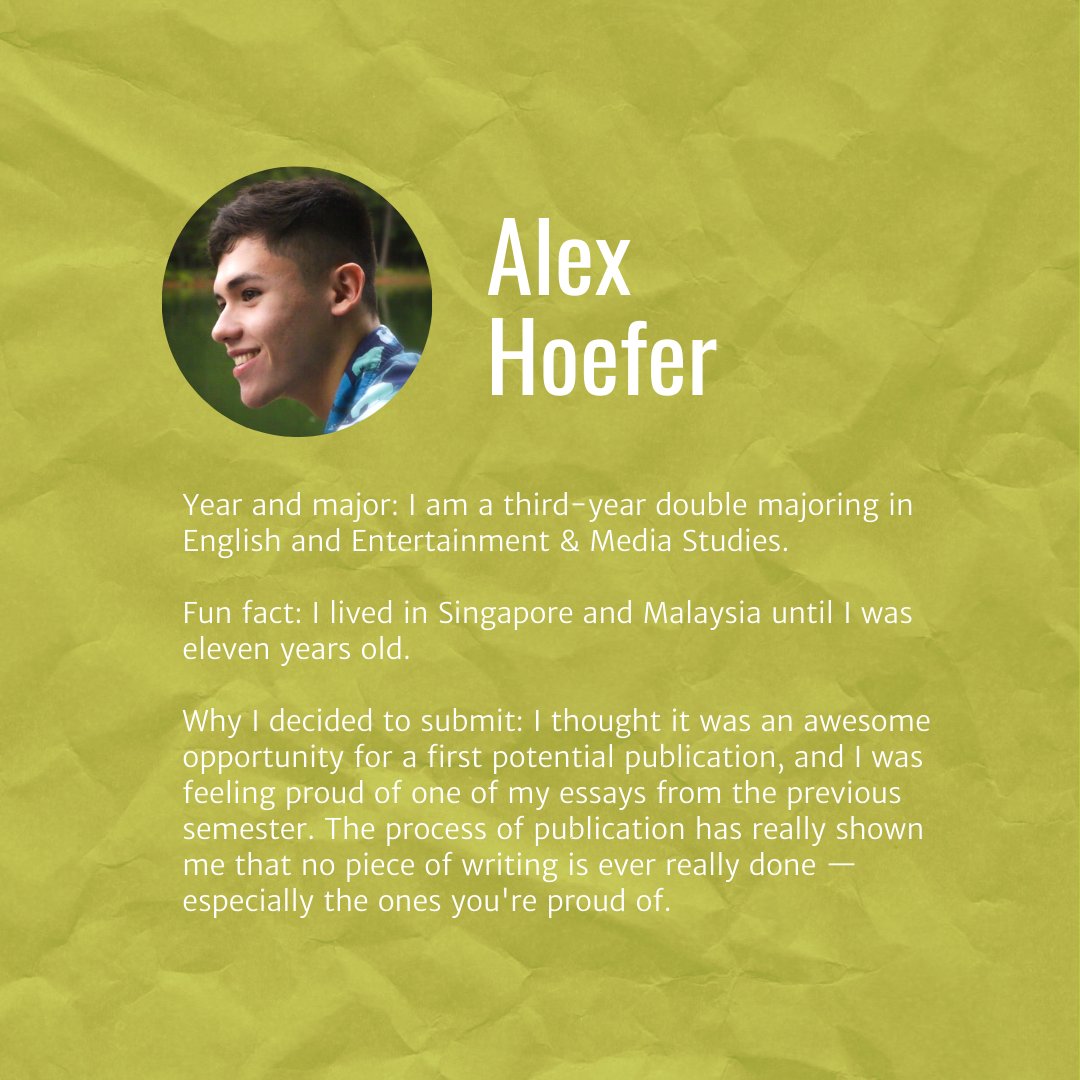 Happy Friday from the Classic Journal! 

Today we have an author feature- all about Alex Hoefer! Check it out. 

#UGA #UGAWriting #UGAResearch #GoDawgs #UndergraduateResearch