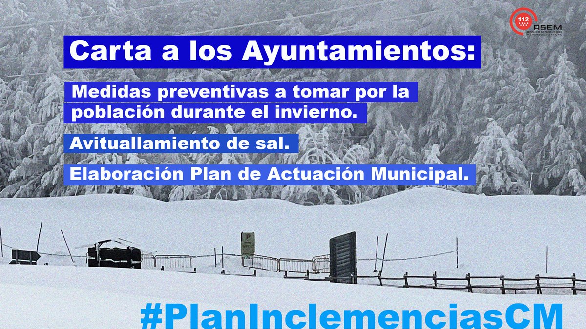 112cmadrid's tweet photo. 📮 Desde #ASEM112, hemos enviado esta carta informativa a todos los Ayuntamientos de la @ComunidadMadrid con medidas preventivas a tomar por la población durante el invierno ❄️.

#MadridProtegido https://t.co/hdYvmZcdcF