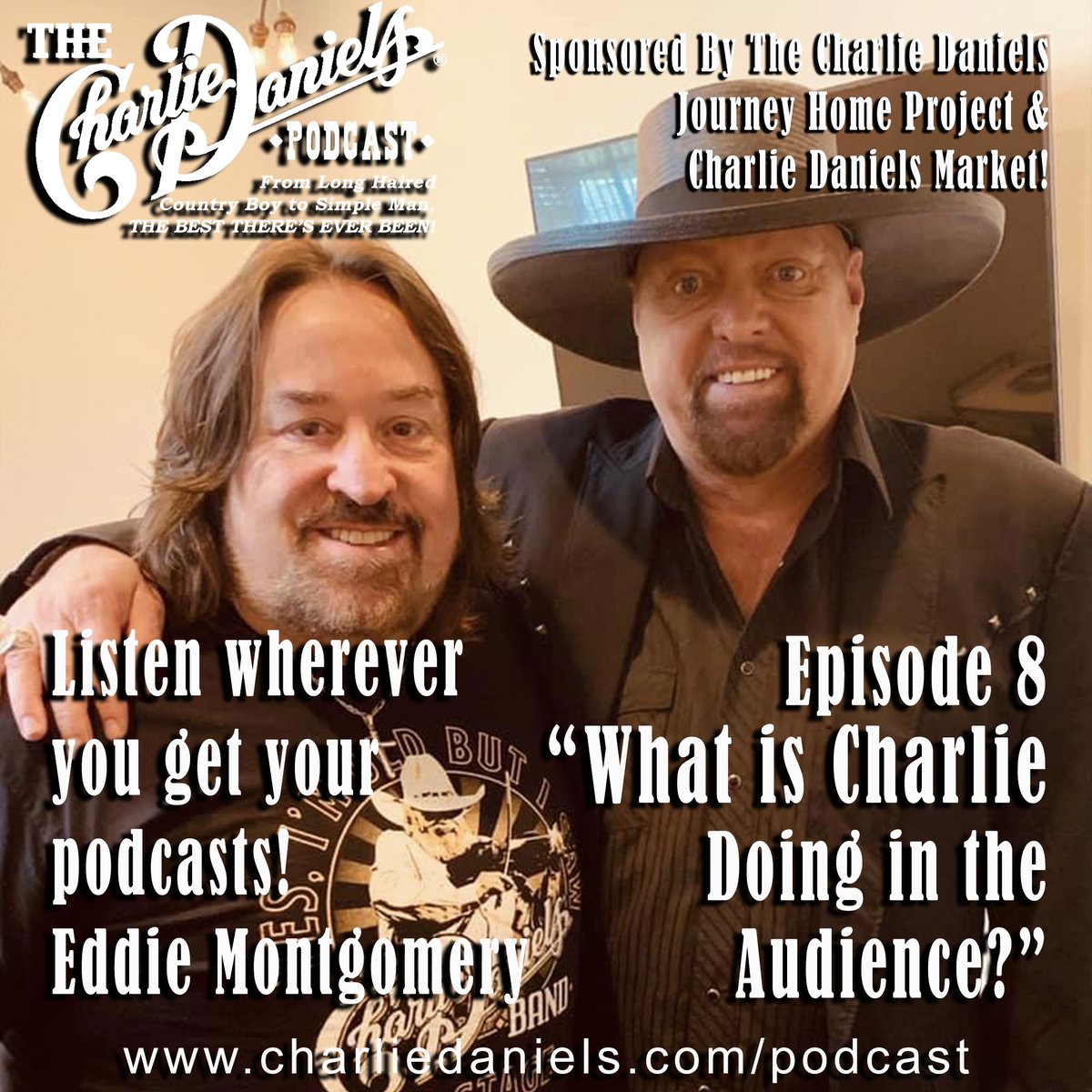 CharlieDaniels's tweet photo. Episode 8 of The @CharlieDPodcast is live! With Part 2 of CD, Jr.'s interview with @LuckymanEddie from @mgunderground, recaps the 2021 Charlie Daniels Patriot Awards and sets the record straight about some popular troll lies about his dad. Listen: https://t.co/xfOWvTw6nd -TeamCDB https://t.co/3xu6bqzmJN