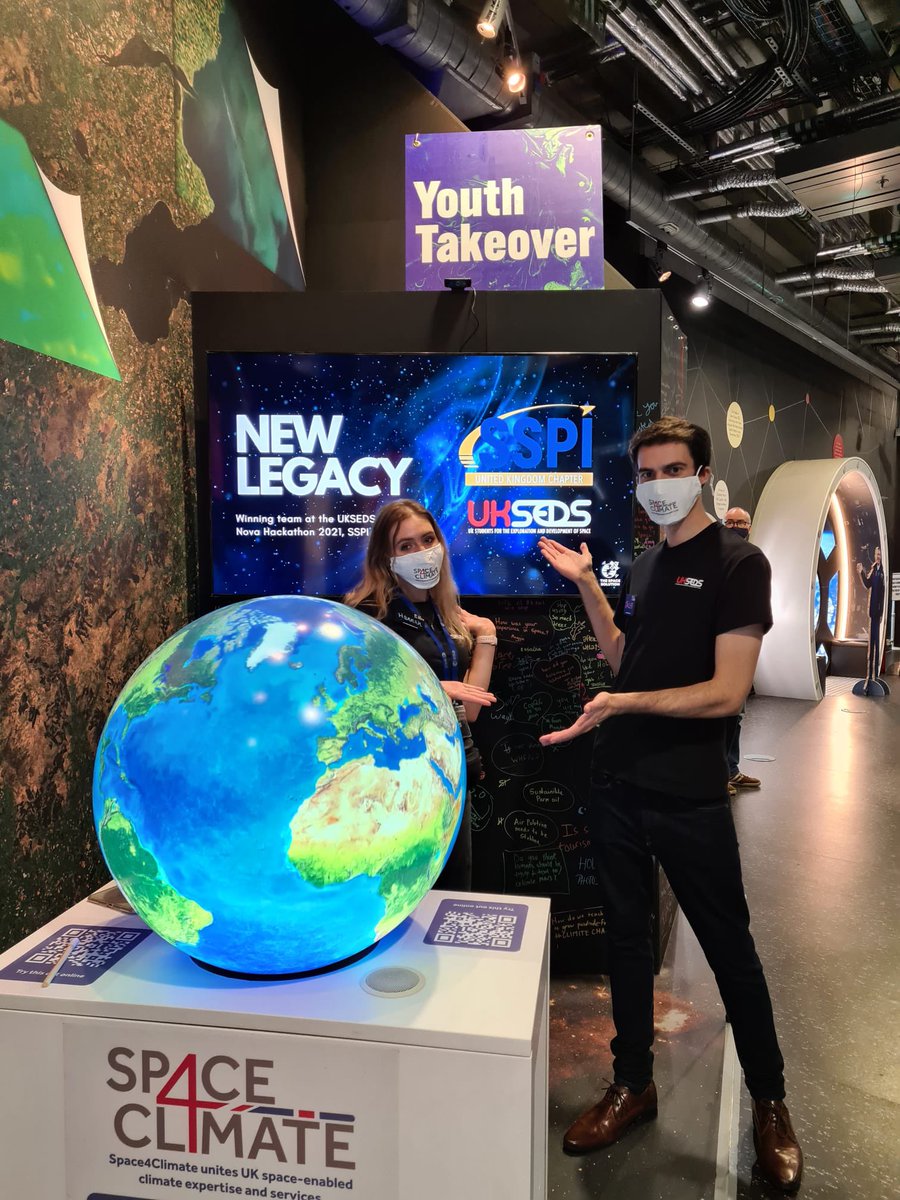 Today Jacob and Hannah took over the <a href="/Space4Climate/">Space4Climate</a> stand at <a href="/COP26/">COP26</a> 🌎🛰
If you’re at #COP26 today, come along to The Planetarium in the Green Zone to learn about how space is used to tackle climate issues💚🌏