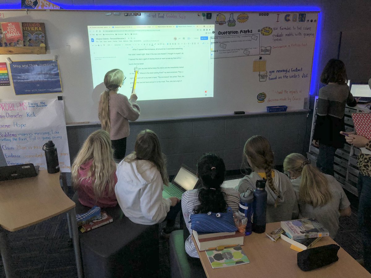 MrSpicerTweets's tweet photo. Sharing out our personal narratives today for some group feedback. Reading the narratives out loud and actually seeing the text is helping us give pointed feedback to our peers. #HeritageLearn #SASCompass #FeedbackCircles #PositiveCommunicator https://t.co/mUsY07vRzW