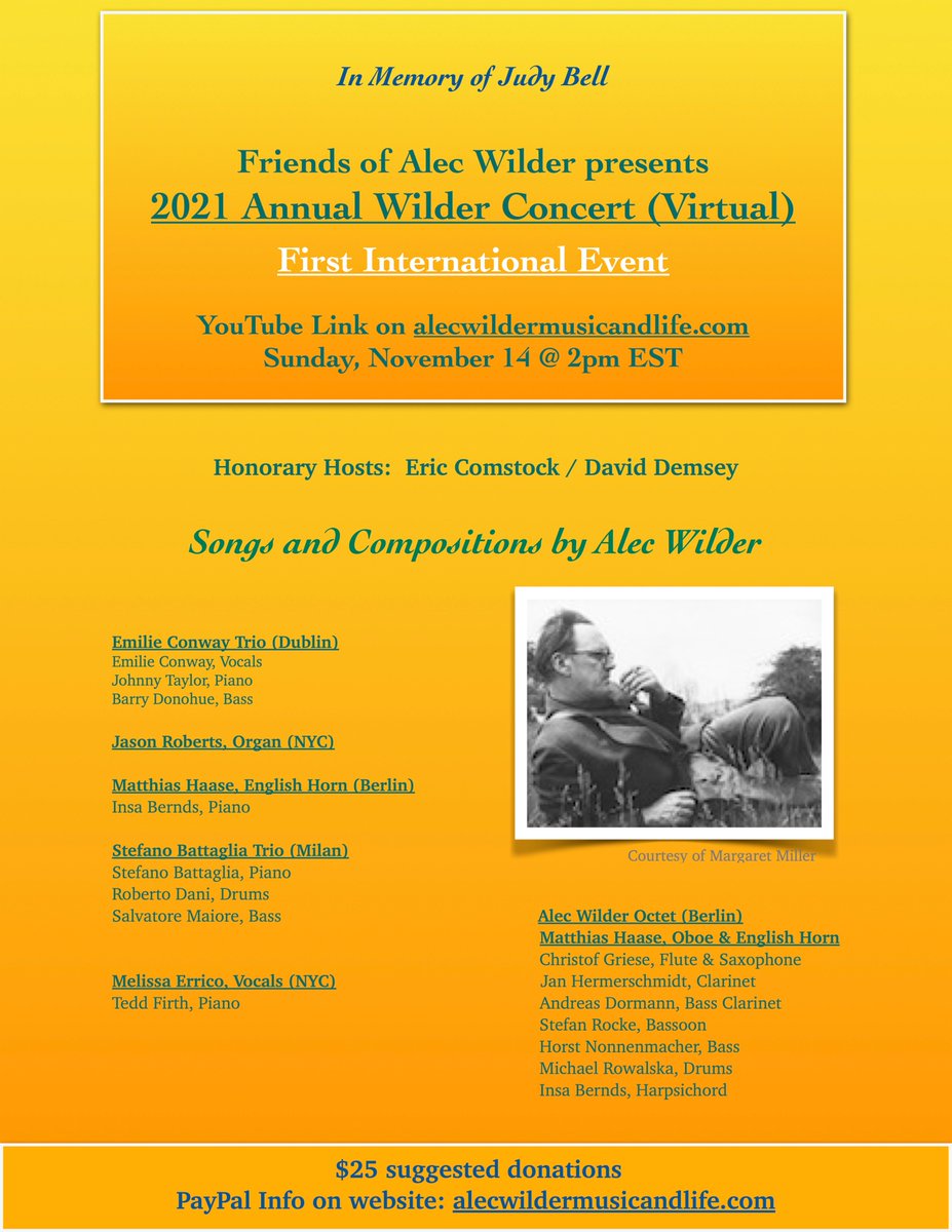 TRO Essex Music Group on Twitter: "In loving memory of longtime friend of Alec  Wilder, Judy Bell, the annual Alec Wilder (virtual) concert will be held on  Sunday, November 14 at 2