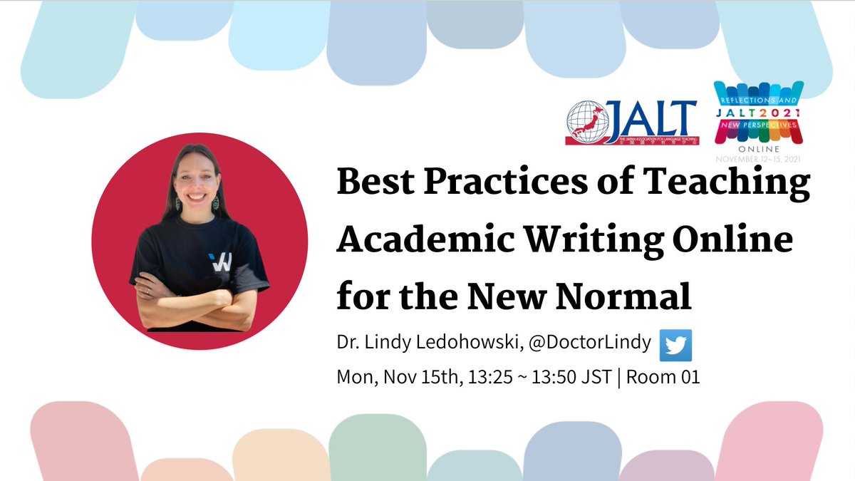 Join us this weekend at the <a href="/JALTConference/">JALT Conference</a> 2021 with <a href="/MangosteemsJ/">mangoSTEEMS Japan</a>

<a href="/DoctorLindy/">Lindy Ledohowski, PhD👩🏻‍💻📚🇨🇦🇺🇦</a> co-founder of EssayJack &amp; VP of Ops at <a href="/wizeprep/">Wizeprep</a> shares how #writing pedagogy has evolved and how to keep up with the new normal.

hubs.ly/H0_3Hjs0

#teachingwriting #academicwriting