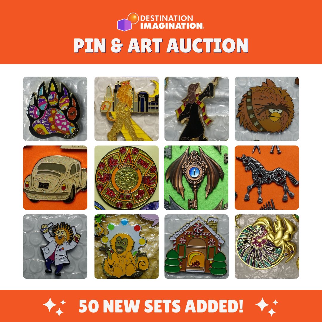 50 NEW pin sets were just added to our Fall Pin &amp; Art Auction to support Destination Imagination. With lots starting to close on Nov.18, it’s time to get bidding on your favorite sets! All proceeds go to support DI. We like to think of that as a win-win. hubs.la/H0_2TXV0