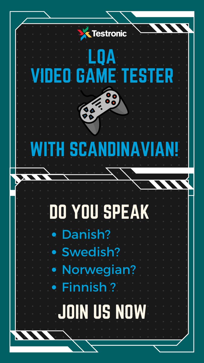 Sometimes things you perceive to be ordinary about your personality may have the biggest value for others. If you're fluent in Scandinavian languages you're the one we need.
Submit your application at: bit.ly/3twuKdO 
#testronic #joinus #videogame #wehire #localisation