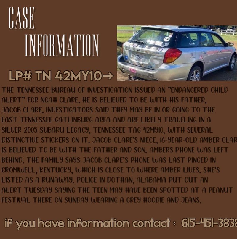 planetkudi's tweet photo. Noah and Amber Clare have been missing since Nov. 6, 21. It’s believed that they are with Noah’s father Jacob Clare. It’s likely that there headed to East Tennessee, Near Gatlinburg. You can find more information below. https://t.co/2aoVm9RlYw