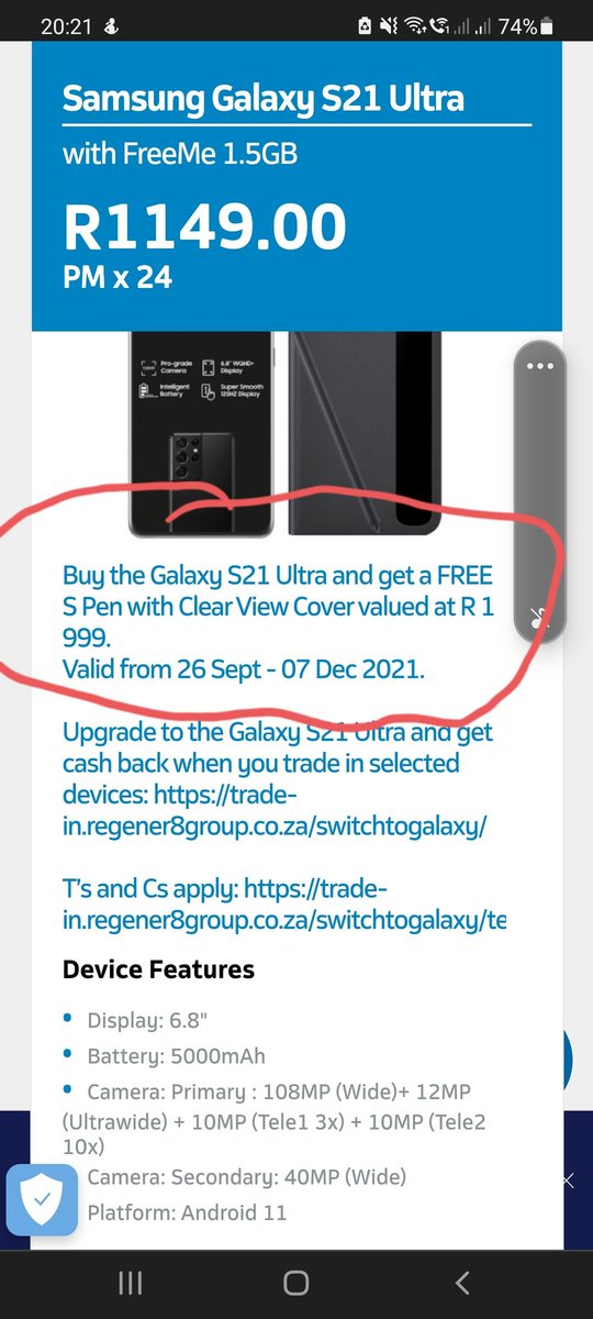MichaelABergh's tweet photo. @TelkomZA #Samsung are you aware that #telkomza sells a contract for the S21 Ultra bundle, but then tell the clients that they need to claim the cover and S-pen from Samsung. https://t.co/ycnV3DEYvr