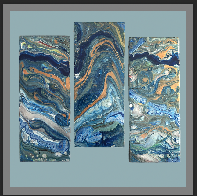 HELP! Trying to decide colors for framing this triptych of 3-7'x3' painted wood planks
Which 1 do you like & why?

#acrylicart #acrylicpour #fluidpaint #fluidacrylic #rsgcommunity #carolroullardart #holiday2021 #holidaygifts #holidaygifting