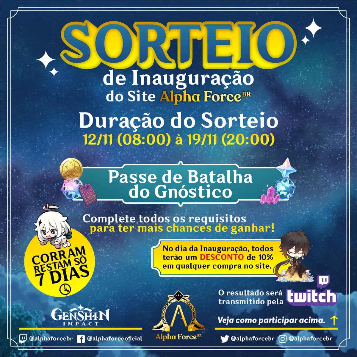 alphaforcebr's tweet image. FOTO OFICIAL

Nós da equipe Alpha Force BR estamos com um sorteio de pré-lançamento da loja no nosso mais novo e completo SITE OFICIAL!

Sortearemos um PASSE DE BATALHA DO GNÓSTICO! Para participar desse sorteio, basta entrar no link abaixo:

gleam.io/Jv6mo/sorteio-…