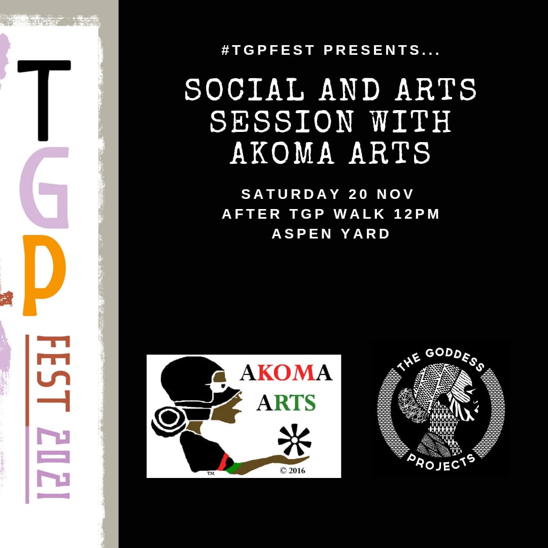 Thegoddessproj1's tweet photo. #TGPFEST continues with Social and Arts Session with @akoma_arts at our studio in Aspen Yard

We will be participating in a Dikenga workshop on Saturday 20th November 12pm to 2pm after our TGP walk! Message to book! 
 
#TGPFEST2021 #Thegoddessprojects https://t.co/QO9mJaYBmI