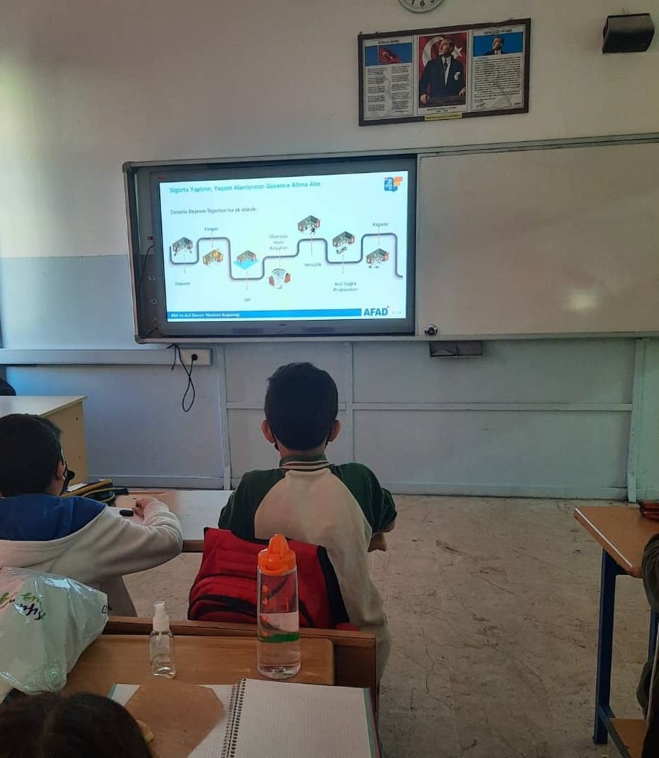 Okulumuzda tüm sınıflarda  "Birey ve Aile  için Afet eğitimi" konulu videolar izletilmis ve öğrencilerimize bilgi verilmiştir.