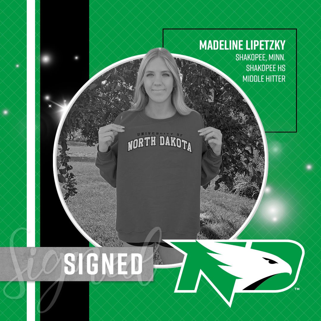 UNDvolleyball's tweet photo. Welcome our third signee from National Signing Day to the Fighting Hawk family! Welcome to UND, Madeline!

#UNDproud https://t.co/vZlxVsf56g