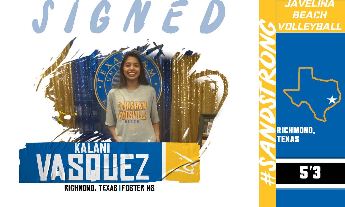 JavelinaBeach's tweet photo. The first new Javelina we're adding to the family is Kalani Vasquez! She dons the Blue and Gold after helping Foster High School win district titles in 2020 and 2021!
#SandStrong // #NationalSigningDay https://t.co/1pdI5JQqLc