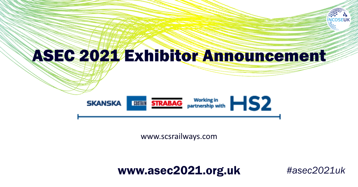 We are pleased to announce that SCS Railways (Skanska Costain STRABAG Joint Venture) will be exhibiting at #ASEC2021UK 
See all of the event exhibitors here: bit.ly/2Xor6Zk