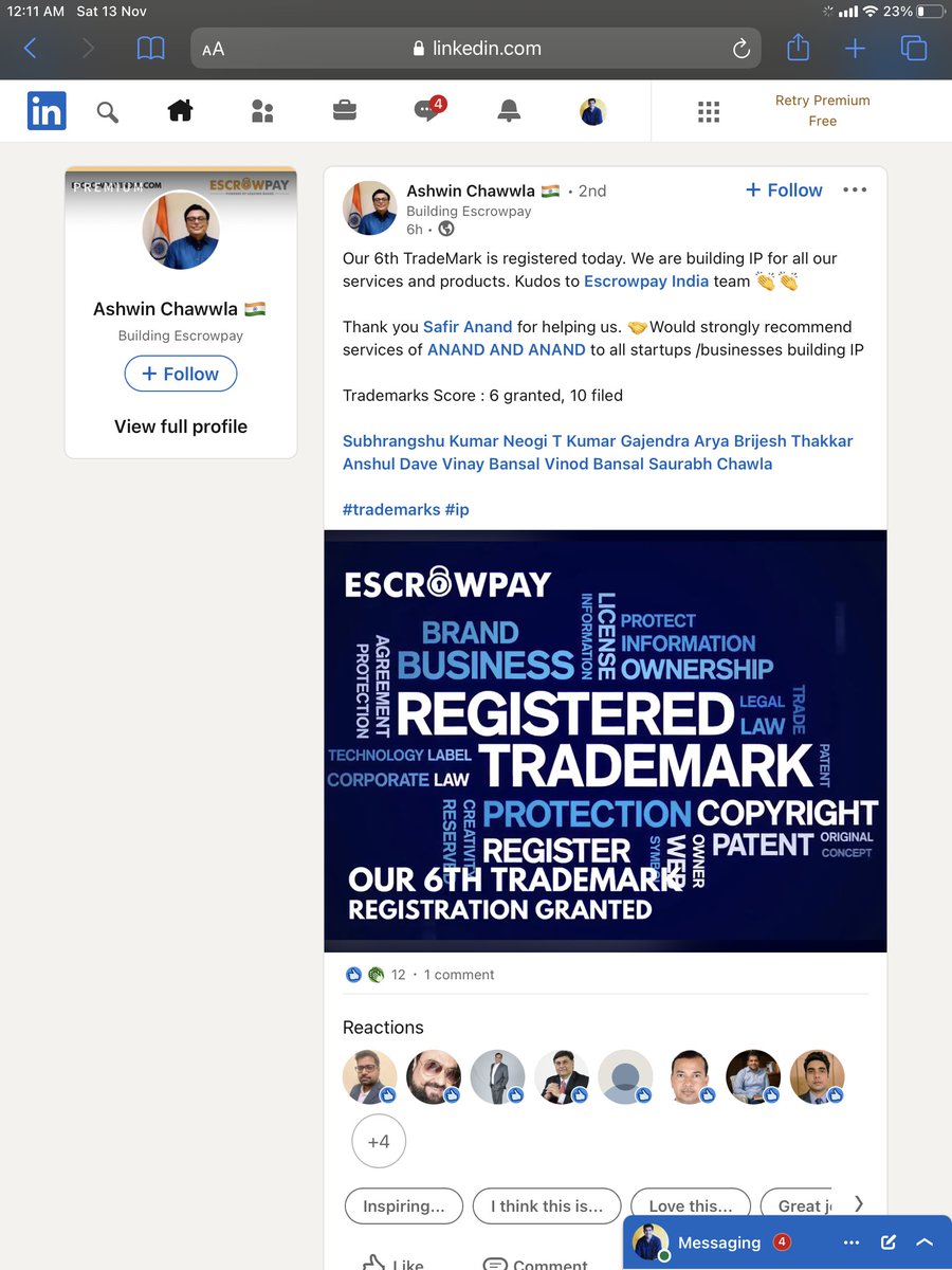 safiranand's tweet photo. When a client says this about you, the feeling is truly that of hard work is rewarding. #escrowpay #startup #startups #intellectualproperty #brands #strategy https://t.co/5cRdpmX4bn