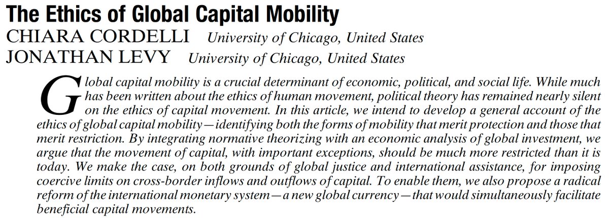 In #APSRFirstView, <a href="/chiaracordelli/">Chiara Cordelli</a> and Jonathan Levy develop a general account of the ethics of global capital mobility, proposing "a radical reform of the international monetary system." #APSR #polisciresearch 

ow.ly/wehz50GHGUy