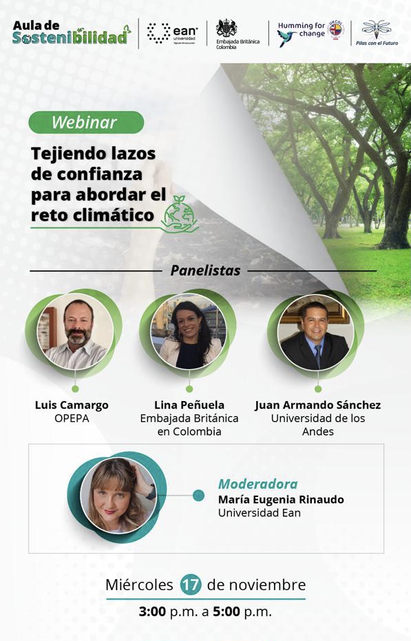 UKinColombia's tweet photo. Acompáñanos con la @UniversidadEan en el webinar "Tejiendo lazos de confianza para abordar el reto climático", donde daremos cierre a la primera fase del #AulaSostenible, uno de los pilares de #Humming4Change🐦
🗓️ 17 de noviembre
⏰ 🇨🇴 3:00 p.m
Conéctate👉 https://t.co/nZClEXkXVJ https://t.co/OssY4BZMjN