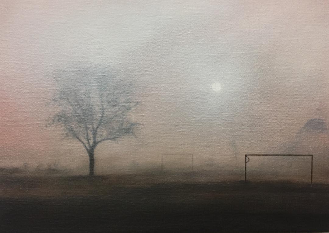 Goals on Sunday (study). 2018. Christopher Campbell. #Oil.

The landscape sleeps in mist from morn till noon; And, if the sun looks through, 'tis with a face Beamless and pale and round, as if the moon [...]. 
November, John Clare. 1827.

@chris_soup75 #leedsartist #urbangoals