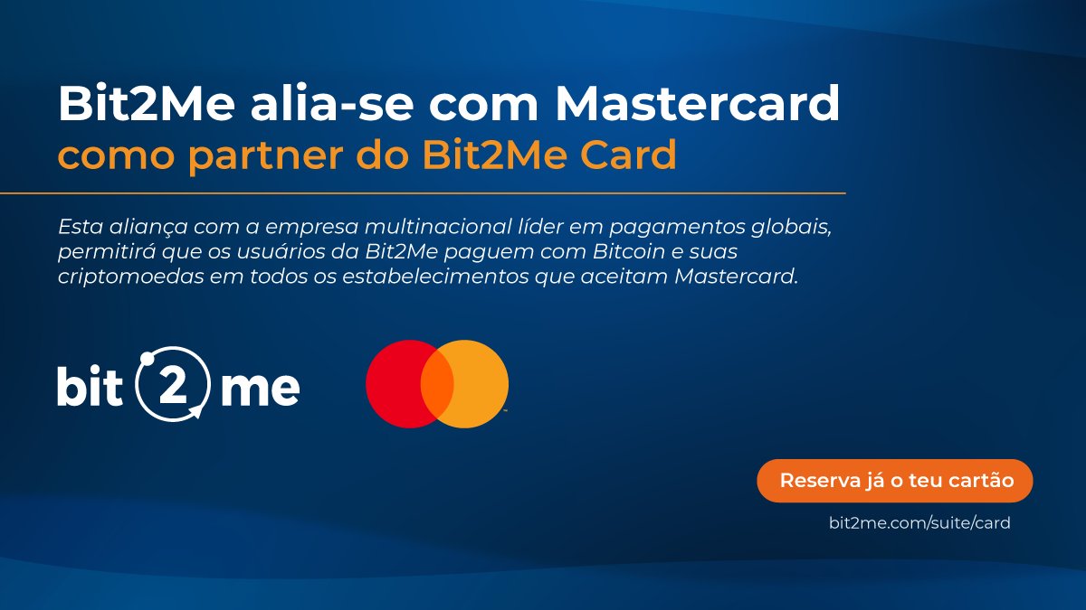 Bit2me_pt's tweet photo. Aliámo-nos com a @Mastercard para o próximo lançamento do #Bit2MeCard. 💳️🚀 https://t.co/iPpTyMUeoU