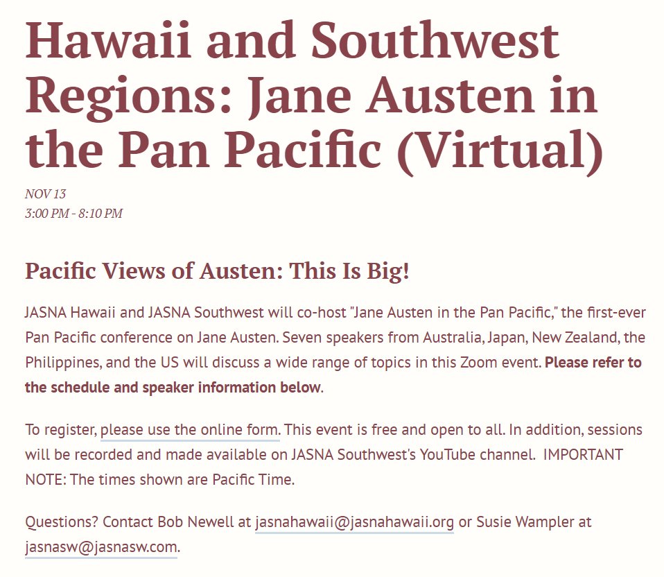 hattyphd's tweet photo. Call for #JaneAusten buffs! There's still time to sign up for the event: 'Jane Austen in the Pan Pacific'. Janeites from five nations (and beyond!) will virtually get together this Sat (US)/Sun (AUS, JP, NZ, PH).
@JASNA_NY @JASNASW @JASNA_NCarolina
https://t.co/HLC07zyudX https://t.co/Yy8qXl2PDQ