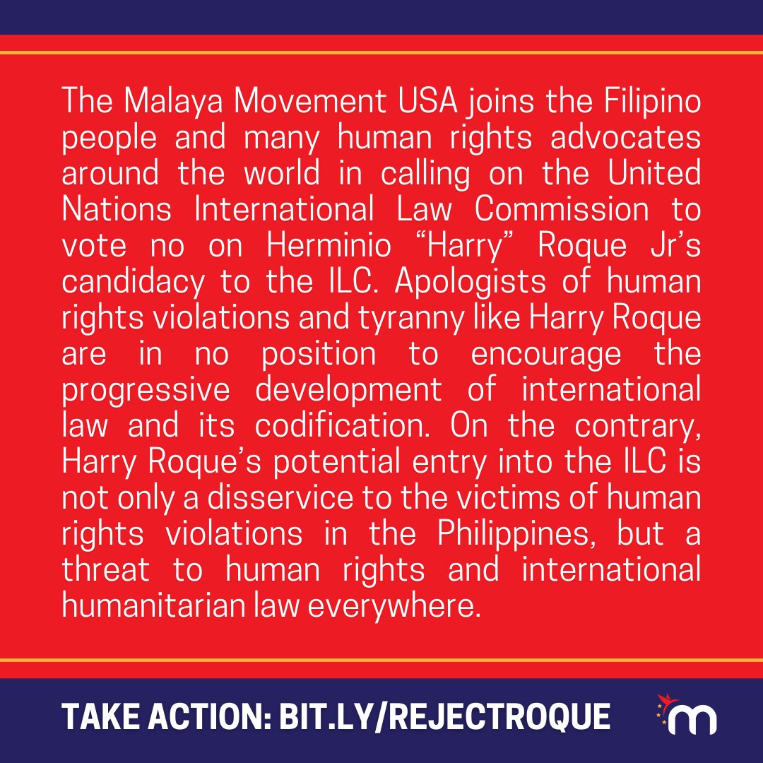 Harry Roque has no place in the International Law Commission! #RejectRoque #RoqueOutofILC #StopTheKillingsPH #DuterteWakasanNa
