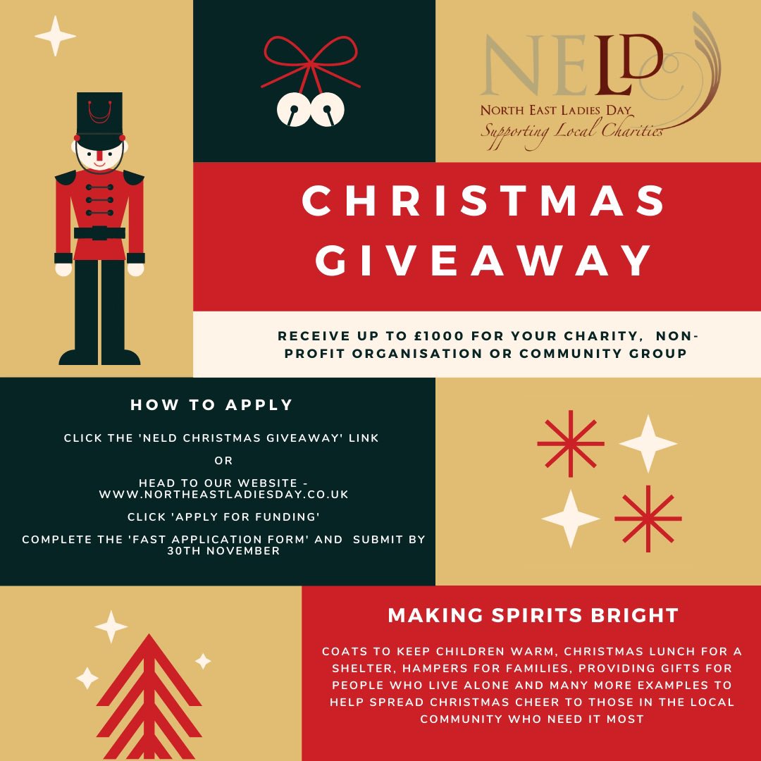 ✨ We are making spirits bright with our Christmas giveaway  ✨
Do you know a North East Charity, non-profit Organisation or community group that would benefit from a donation of up to £1000 for Christmas? 
#communityspirit #makingspiritsbright #charitygiveaway #northeastengland