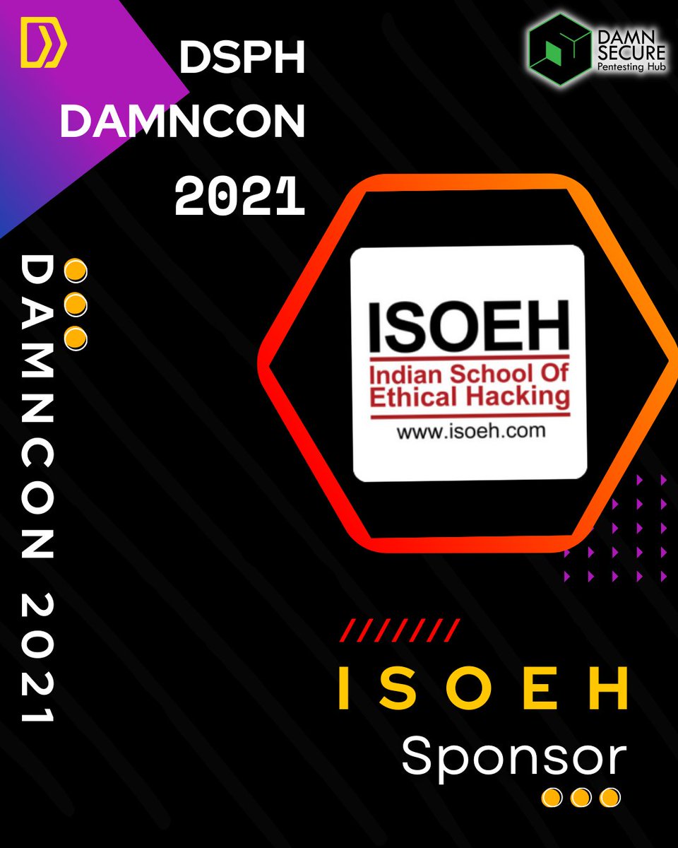 dsph_official's tweet photo. Hola #damnconians ,
We introduce you to the sponsors of DamnCon 2021.
 
#cyber #cybersecurity #infosec #bugbounty #dsph #damncon2021 https://t.co/4xlfTgbCnV