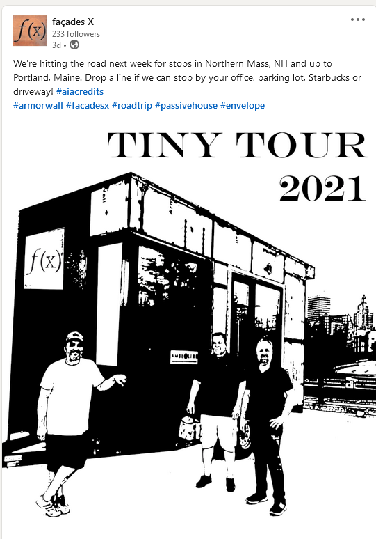 DMSdesignllc's tweet photo. It was great for #DMSdesign to be part of Tiny Tour 2021! Huge thanks to #facadesx &amp; @ThermalBridging for bringing the Tiny Haus Trailer to our HQ. We learned about new exterior sheathing &amp; insulation from #ArmorWall &amp; tons of siding options. @the_iPHA https://t.co/FoLzydhyjL