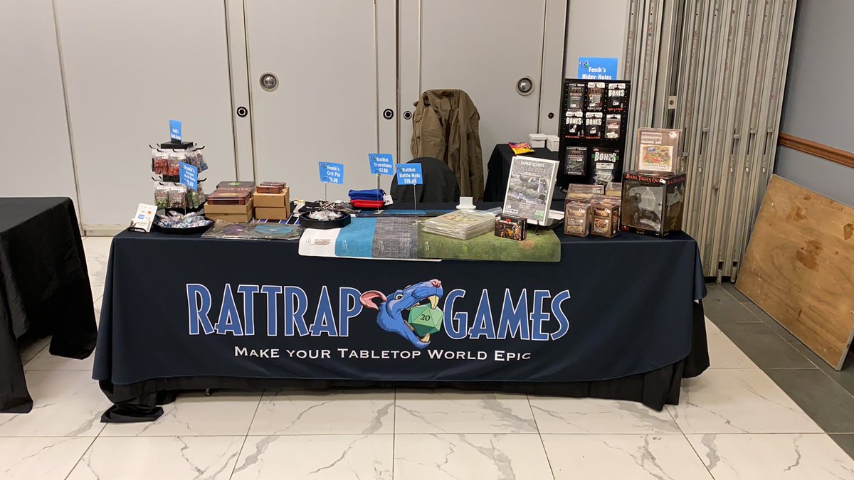 My little space at #mepacon. I hope you’ll stop in and visit. #ttrpg #dnd #dnd5e #pathfinderrpg #gamingconvention #ratmat #rattrapgames