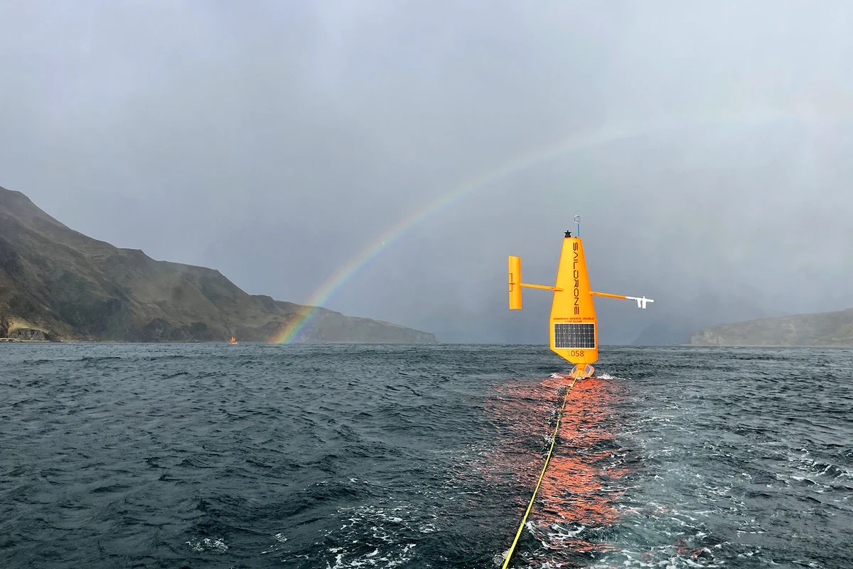 Saildrone Explorer on tow line in the Bering Sea near Dutch Harbor, Alaska
