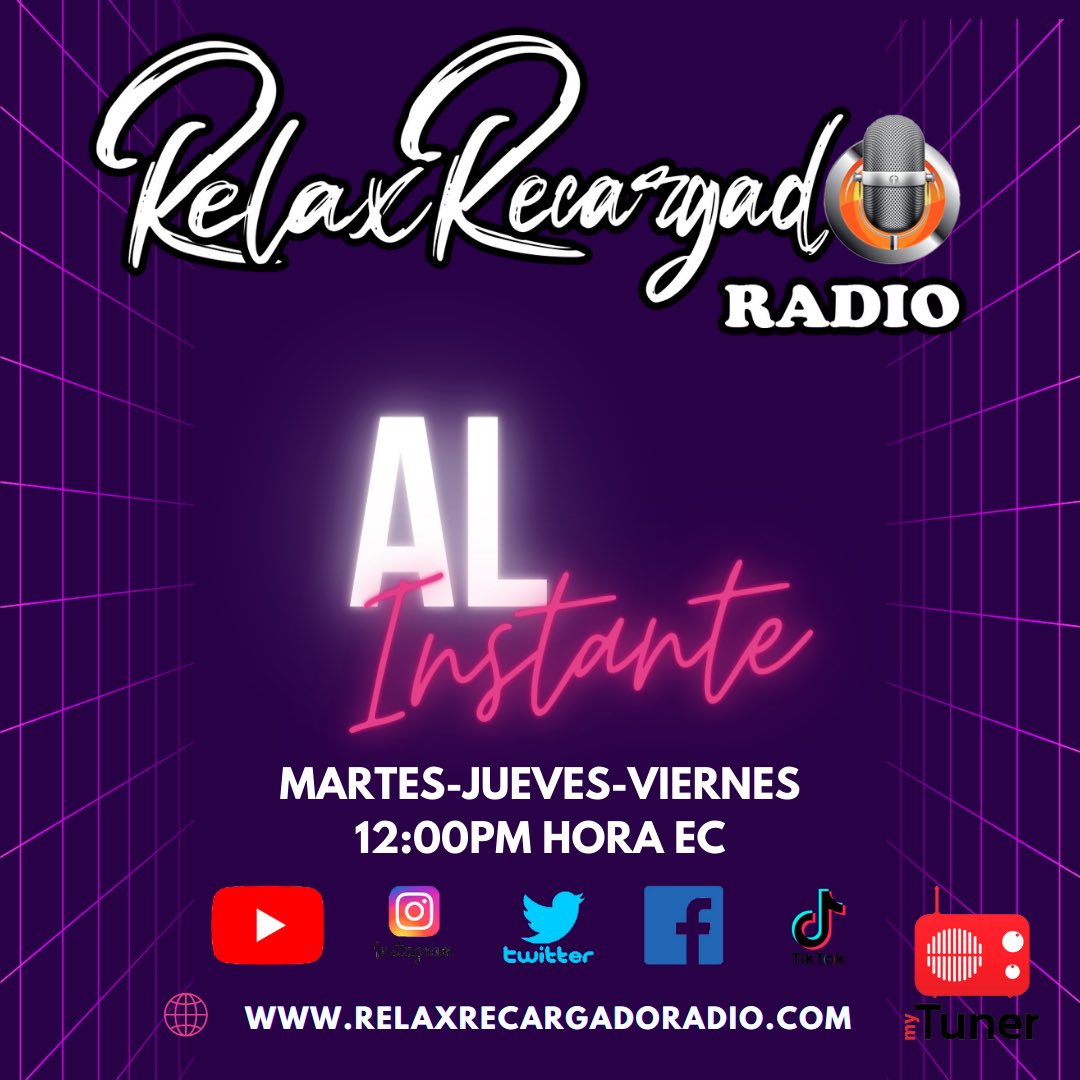 relaxrecargado's tweet photo. Empieza tu #programafavorito de #lastardes #alinstante te esperamos desde las 12:00pm hora EC solo ingresa en https://t.co/vly5JHKB16 #whatsapp📲 +593992671749 con la conducción de @fercho_cisneros_oficial https://t.co/Y7LN67lXjY