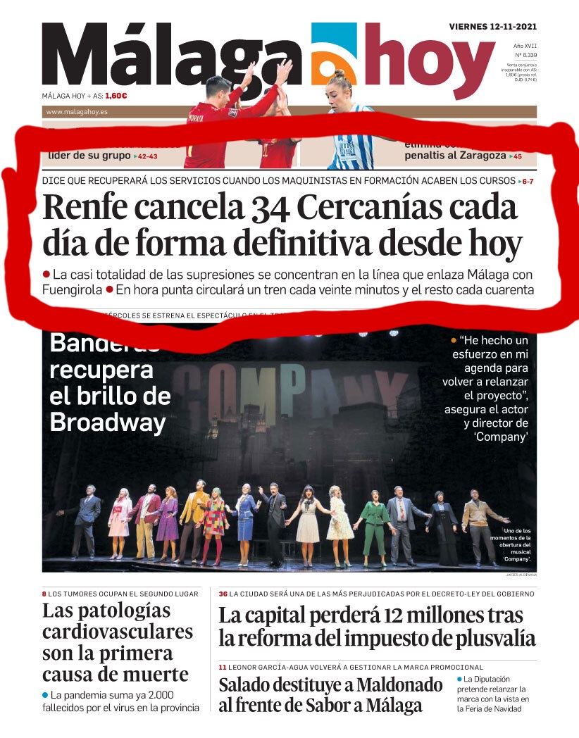 fcojaviermoya's tweet photo. Si eres una de las personas perjudicadas por la supresión unilateral de 34 trenes por @Renfe Cercanías en Málaga incumpliendo el contrato programa @Renfe Estado, no lo dudes pon ya tu queja a través del siguiente enlace: a través de un sencillo formulario https://t.co/KmYK9dgMOW https://t.co/cC6hYwzBFC
