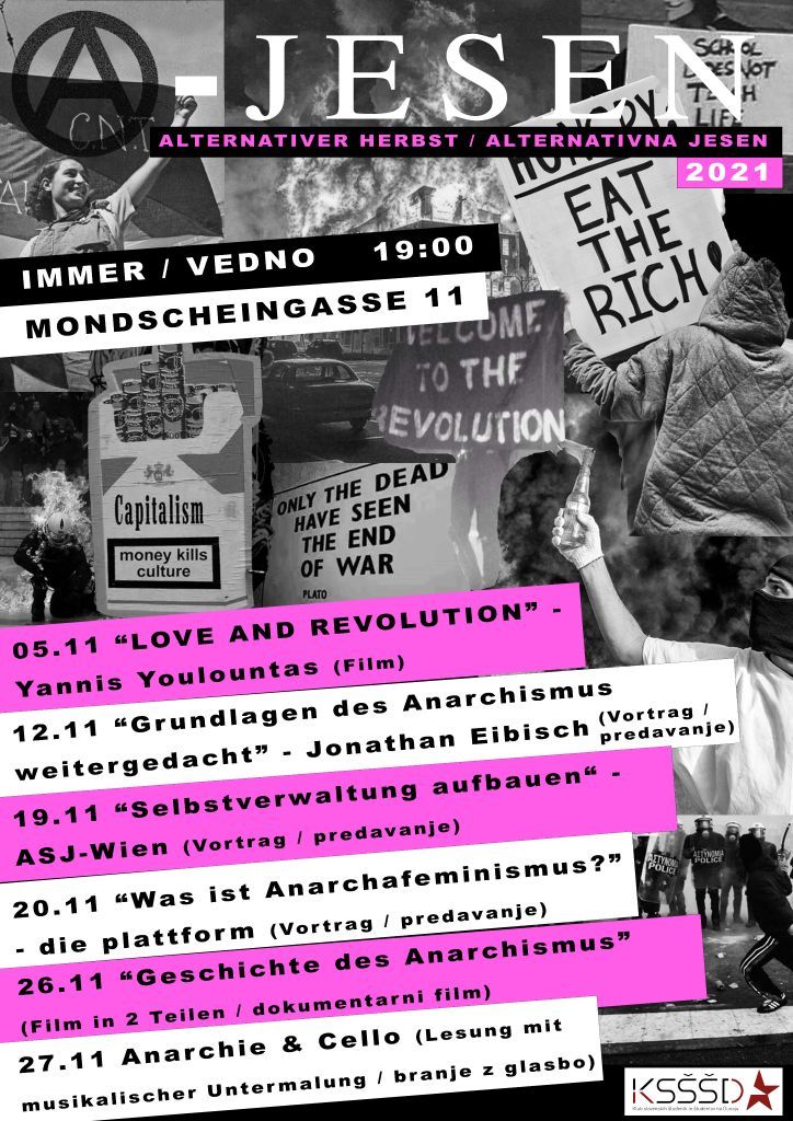 🎙️🚆Anarchafeminismus-Vortrag in Wien am 20. November💜🖤

Am 20. November sind wir auf Einladung des KSŠŠDs zum allerersten Mal in Österreich zu Gast und zwar auf dem 'Alternativen Herbst'. Dort halten wir unseren Vortrag über unseren Anarchafeminismus und wollen...
