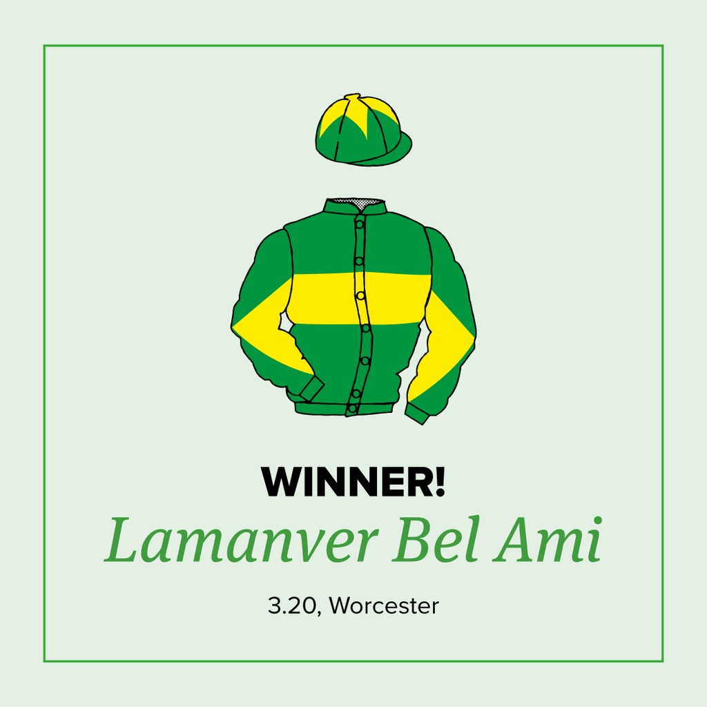 #Winner!⁠
⁠
Lamanver Bel Ami wins the 3.20 at Worcester under Nick Scholfield!

Post-win comments coming soon! 🏇💬⁠