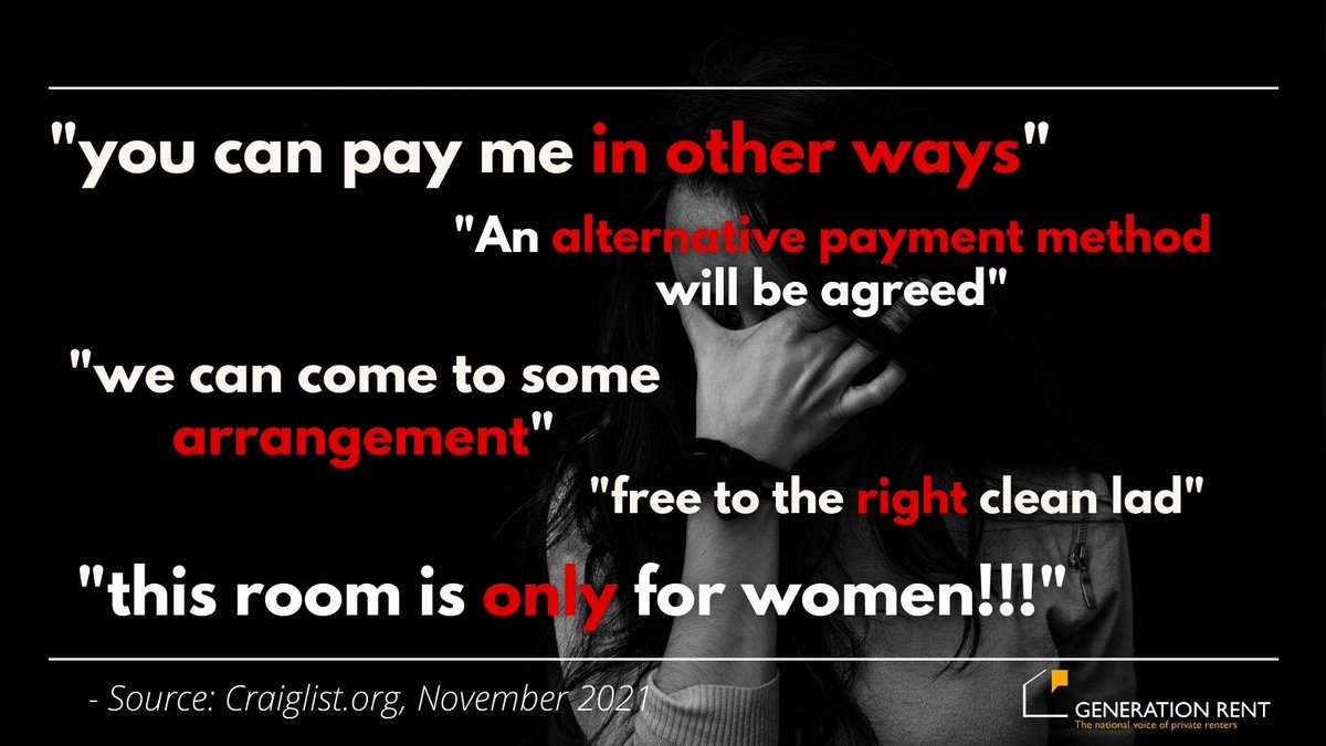 genrentuk's tweet photo. CW//sexual offences

An estimated 250,000 women were asked for sexual favours by their landlord, in exchange for free or discounted rent, between 2013 and 2018.

Parliament must take action against ‘sex for rent’.

Sign our petition here https://t.co/k8yMA6eS3N 
#ActNowSex4Rent https://t.co/UFU5aYvric