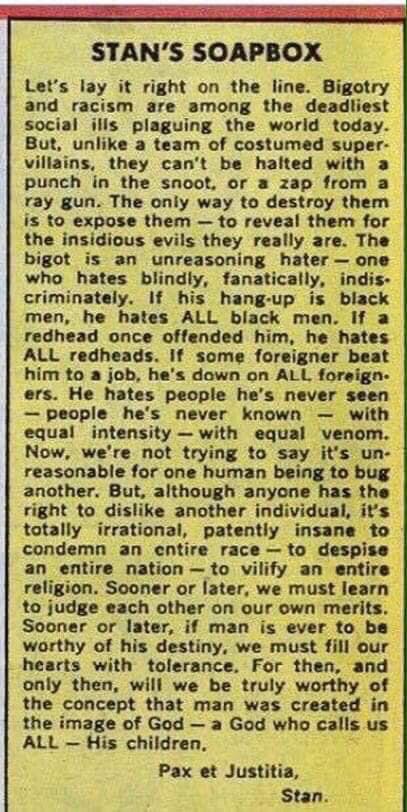CTropes's tweet photo. Stan Lee passed away 3 years ago today. Here’s something he wrote that hopefully we can all agree on. https://t.co/NBD9dXemlF
