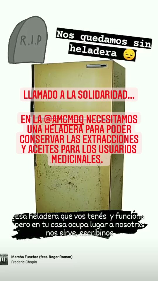 QuemeroMDQ's tweet photo. Hola! en la Agrupación Marplatense de Canabicultores @AmcMdq se nos rompió la heladera y necesitamos una para poder conservar las extracciones y aceites para los usuarios medicinales, si alguien tiene alguna q le molesta en un rincón y funciona nos viene barbaro. Gracias! https://t.co/PWPHrUxeSV