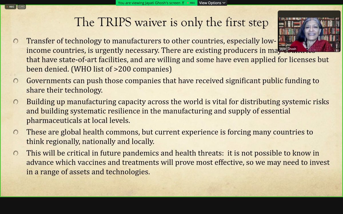krithi05's tweet photo. Cutting Edge Lecture with Prof. Jayati Ghosh @Jayati1609 on 'Access to Vaccines, Intellectual Property Rights and Pharma Monopolies'. @LSE_ID #cuttingEdgeIssues https://t.co/g2kNKlDpGp
