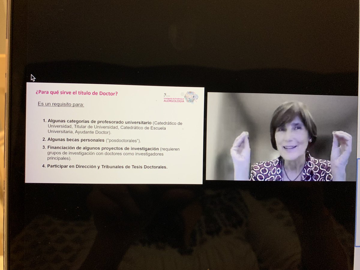 GabyZambranoi's tweet photo. La tesis doctoral ¿para qué sirve ser Doctor? Nos lo cuenta la Dra @CVidalAlergia @CAJMIR_SEAIC @SEAIC_Alergia @manuterial @DarioAntolin @drmcferry https://t.co/t5qxds8t4T