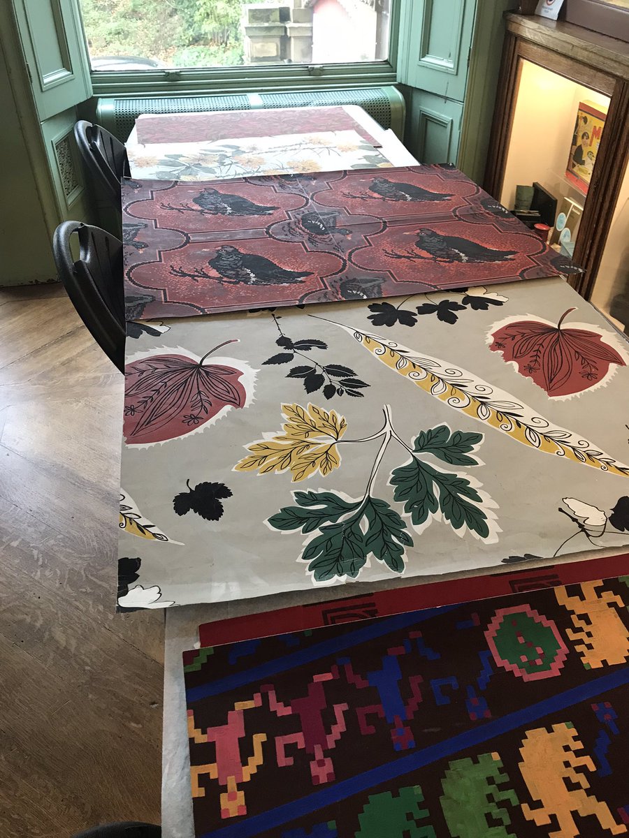 DrLJTaylor's tweet photo. Super day exploring the Firths archive @BankfieldMuseum with Intertwining Threads @rememberfirths crowd. Wonderful catalogues and samples charting Firths history. What beautiful, vibrant carpets Firths made. Enjoyed by all! https://t.co/UCl5LAQa3N