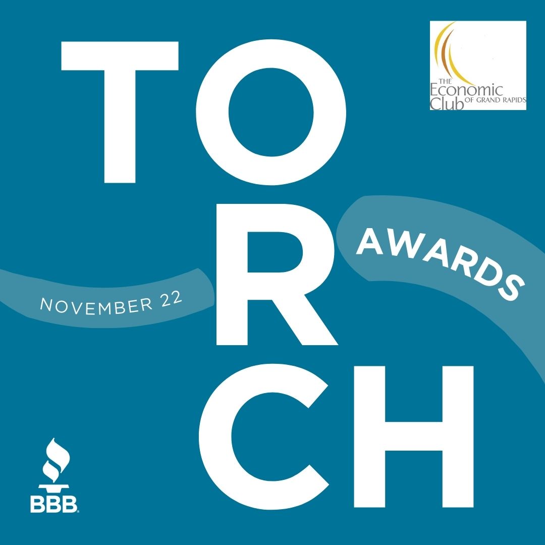 BBB Western Michigan (@bbbwmi) on Twitter photo Our annual Torch Awards event is coming up!
We are partnering up with <a href="/GREconClub/">Econ Club GR</a> and will have in-person and virtual options, sign up for the event here: 1l.ink/8HG8FK8
🚨 Finalists to be announced this coming Monday, November 15th. Our annual Torch Awards event is coming up!
We are partnering up with <a href="/GREconClub/">Econ Club GR</a> and will have in-person and virtual options, sign up for the event here: 1l.ink/8HG8FK8
🚨 Finalists to be announced this coming Monday, November 15th.