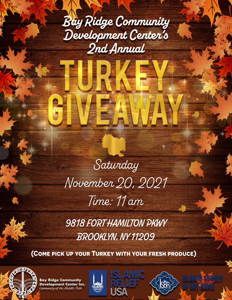 bay_development's tweet photo. Bay Ridge Community Development Center’s 2nd Annual Turkey Giveaway returns next Saturday, November 20th alongside our Fresh Produce Giveaway! Come pick up your free Turkey and Fresh Produce at our center! #turkeygiveaway #bayridge #brooklyn #community #communitycenter #brcdc https://t.co/FFCyZnCxjP