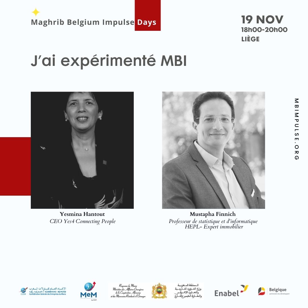wearembi's tweet photo. MBI DAYS
19.NOV.2021
_
Témoignage :
Mme Yesmina HANTOUT, CEO Yes4 Connecting People et de M. Mustapha FINNICH, Professeur de statistique et d'informatique HEPL- Expert immobilier
-
Inscrivez-vous via https://t.co/sZjnXvTbgQ

#mbidays #mbipulse #wearembi https://t.co/gNuUr6oZI0