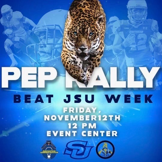SULCSBA's tweet photo. There is a block party today with food trucks at the Event Center on campus! It’s from 12-2pm.

There is also a pep rally at the Event Center in honor of the JSU game.  #JSU #Southern https://t.co/UMpASl1Yn6